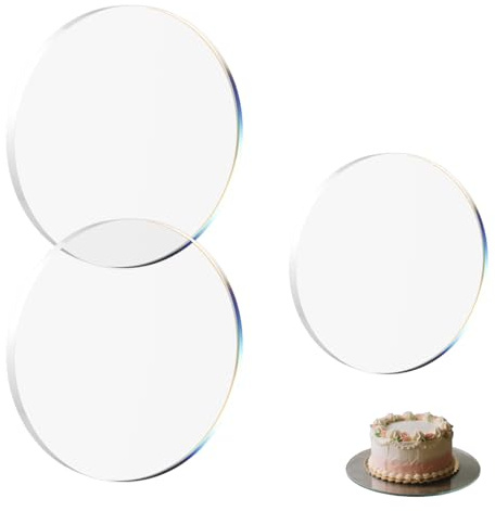ShiningUU Cake Board (3 Pack) 15cm/20cm Clear Acrylic Base for Baking, Dessert Display & DIY Craft | Reusable Round Cake Decorating Stand