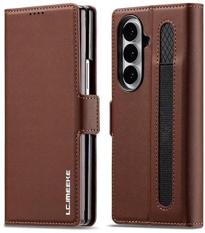 ZHOZEXIN Case for Samsung Galaxy Z Fold 7,Magnetic Closure，wallet case，Pu Leather，with Pen Slot, Cash slot. (Brown)