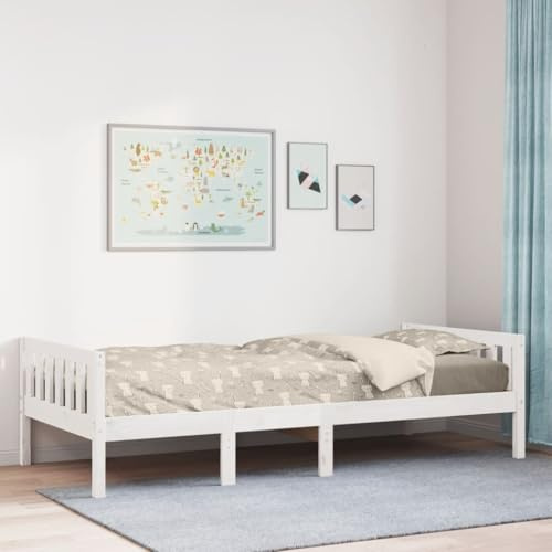 YuuSsea Barnsäng, vit, 75 x 190 cm, massivt trä, sängram med ribbotten, stabil, hållbar, sovrumsmöbler, ungdomssäng, för vilsam sömn
