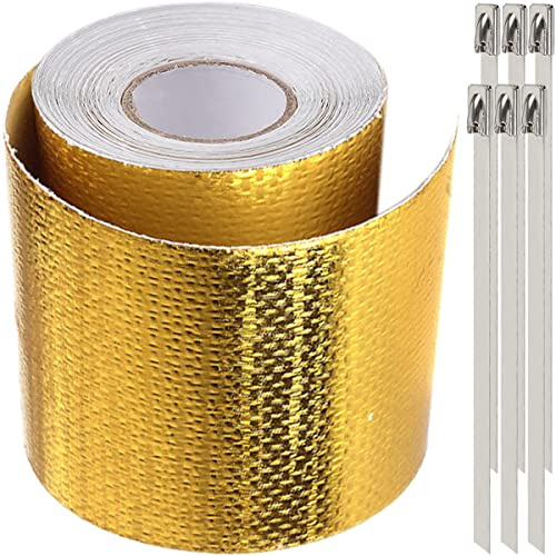 HAAMNING7 Cinta de protección térmica Reflect-A-Gold para automóvil y manguera, Autoadhesivo reflectante de calor de alta temperatura, Barrera de envoltura de calor Reflect Gold