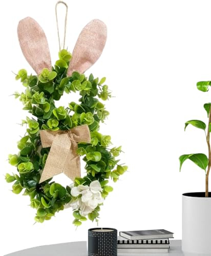 Corona di Pasqua di primavera ghirlanda di vacanza artificiale, corona a forma di coniglio da 18 pollici con motivo floreale, ornamento decorativo per porta, decorazione per la casa stagionale con bou