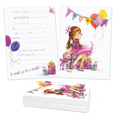 the lazy panda card company Lot de 20 Invitations Anniversaire Enfant Princesse A6, Cartes Invitation Anniversaire Fille, Thème Château Conte de Fées Couronne pour Fête Goûter Enfants