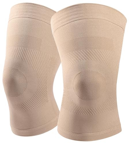Knee Compression Sleeves, 1 Pair, Can Be Worn Under Pants, 20-30mmHg Strong Support Knee Brace for Unisex, Knee Support for Meniscus Tear, Arthritis, Pain Relief, Injury Recovery, Daily Wear,Beige XXL