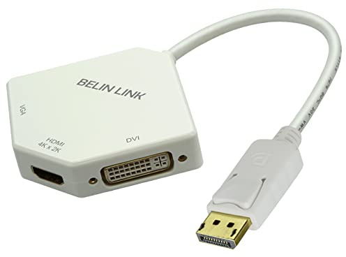 DP to HDMI VGA DVI Adapter Displayport to HDMI 4K Adapter 3 in 1 Display Port to HDMI VGA DVI Converter Male to Female Gold-Plated Diamond Shaped (White)