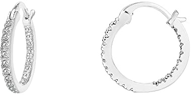 PAVOI 925 Sterling Silver CZ Hoop Earrings, White Gold, Size 15 Millimeters