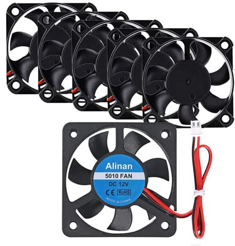 Alinan 6pcs 5010 12V Sleeve Bearing Silent Cooling Fan 50mm DC 12V 0.08A Quiet DC Brushless 3D Printer Cooling Fan with 2Pin Wire