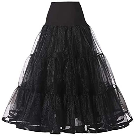 Alunsito Femmes Maxi Jupe Taille Élastique Tulle Jupe Couleur Unie Plissée A-Ligne Jupe Mariage Soirée Maille Long Jupon Tutu Jupe Noir Grand/X-Grand