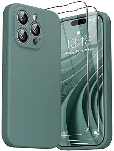 GOODVISH 3 in 1 Designed for iPhone 14 Pro Max Case 6.7 Liquid Silicone 2022, with 2 Pack Screen Protector, [Enhanced Camera 360° Full Protection] Shockproof Anti-Scratch Slim Phone Cover, Pine Green
