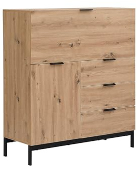 Vente-unique - Secrétaire avec 2 Portes et 3 tiroirs - MDF et métal - Coloris : Naturel - Erwin - avec Rangement