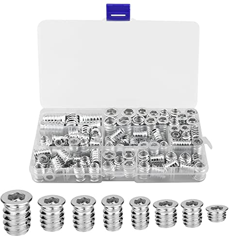 100 STK Einschraubmuffen M6 M8 M10 aus Verzinktem Stahl mit Abdeckrand Innensechskant Holzeinsatz Muttern Gewindeeinsatz Möbel Hex Sortiment für Holz Holzmöbel
