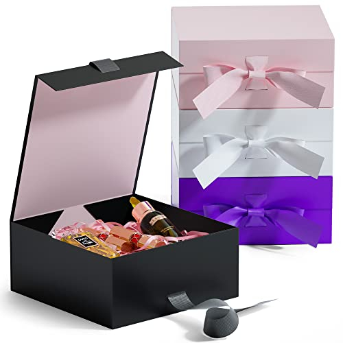 GIFTSAY Geschenkbox mit Deckel 18 x18 x7,5 cm, Geschenkbox Klein für Geburtstag, Hochzeit, Partei Geschenkboxen (Magnetische,Schwarz)