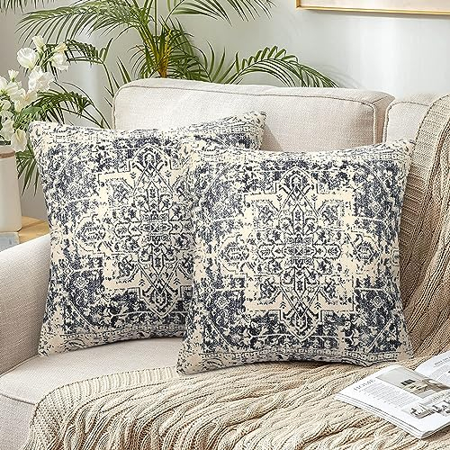 Chicamy 50 x 50 cm Kissenbezug Bohemian Leinen Kissenhülle Herbst Exotische Muster Beidseitig Bedruckt Kissenbezüge Boho Indisch Landhausstil Dekokissen Sofakissen für Wohnzimmer Garten 2er Set