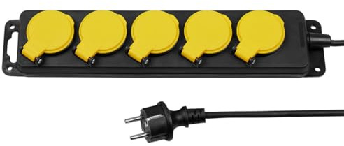 ITENSE – Bloque multienchufe, 5 Tomas – Bloque de 5 Tomas estanco – 16 A – Cable HO5RN-F 3G1 mm² – Longitud Cable: 1,2 m – Color: Negro – Voltaje: 230 V – Potencia máxima: 3680 W – Seguridad Infantil