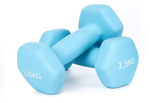 Molti 2er Set Neopren Hanteln Kurzhanteln Gewichte mit Rutschfeste Oberfläche aus Neopren Gewichtsvarianten 2 x 0,5kg bis 2 x 3kg für Gymnastik Aerobic Fitness Pilates Krafttraining (Blau 2 x 1,5kg)