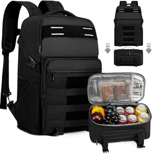 Lunchryggsäck, isolerad kylryggsäck avtagbar lunchlåda för män kvinnor, 40 cm RFID-blockerande bärbar dator ryggsäck lunchväska för arbete resor svart