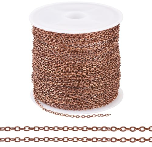 PandaHall 10 m oval länkkedja lödd platt tvinnat kors halsband kedja mässingsbelagda järnförlängare kedjor bulk för män kvinnor gör-det-själv armband smyckestillverkning, röd koppar