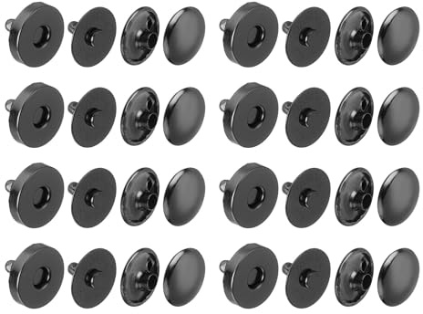 uxcell 20 Sets Snaps Button, 14x4mm/0.55x0.16 Metal Round Clasps Button Fabric Base Components and Cap Kit for Clothes Bag Leather DIY Purse Wallet, Black