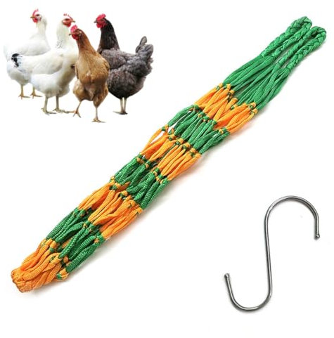 BEPSYOM 1 Stück Hühner Futternetz zum Aufhängen mit 1 Haken, Hähnchen Futterautomat, Hühnerfutter Netzbeutel für Hühner, Gänse und Enten
