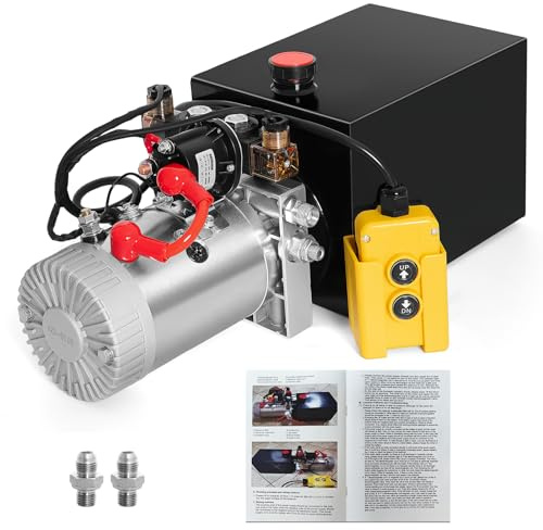 Hydraulic Pump 12V Dump Trailer Pump - Hydraulic Power Unit 8 Quart Double Acting Electric Hydraulic Pump for Dump Trailer Car Lifting (with 2pcs Extra SAE #6 Connectors)