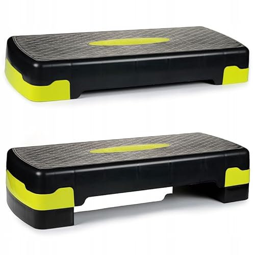 SportVida Steppbrett für Aerobic - Stepper für zuhause Training - Stepper Fitness - Fitnessgeräte für Fitnessstudio - Step Bench Höhenverstellbar - Viele Varianten (Gelb 2-Tritthöhen)