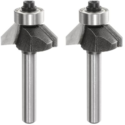 sourcing map 2 brocas de chaflán de 45 grados, vástago de 1/4 pulgadas, punta de carburo de borde de corte de 5/16 pulgadas con rodamiento para herramienta de fresado de carpintería, color gris