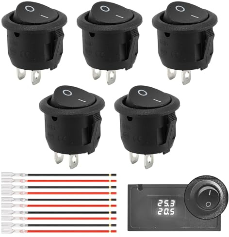 5 interruttori a levetta da 12 V, interruttore a bilanciere mini, interruttore on/off da 12 Volt con filo, a 2 poli, per interruttore da 10 A/125 V, 6 A/250 V, per auto, moto, barca, camper