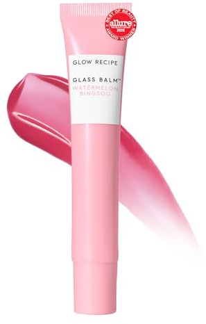 Glow Recipe Glass Balm Lip Treatment - 12Hr Hydrating Lip Balm & Moisturizer with Hyaluronic Acid to Smooth, Plump & Protect from Dryness - Sheer Soft Pink Tint, Watermelon Bingsoo (15 ml)