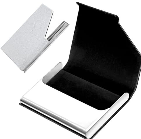 Visitenkartenetui, Slim Superleichter Visitenkartenhalter, Business Name Kartenhalter, PU Leder Kartenetui, Metall Kartenetui für Damen Herren (Weiß)