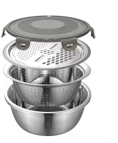 Sumsoctober Lot de 4 bols mélangeurs en acier inoxydable avec couvercle râpe intégré et passoire pour la cuisine et la pâtisserie