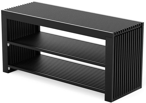 Skobänk med Förvaring - Skohylla - Träpall Skor - Hallmöbler | BAM BOO BOX Skobänk med Sits 90x33x43cm - Skoskåp med Bänk - Shoe Cabinet - Hallmöbel (Svart)