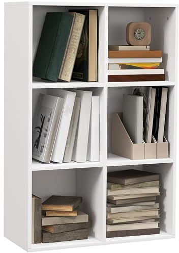 HOMCOM Mobile Libreria a 6 Cubi, Libreria Salvaspazio in Legno, Scaffale Divisorio per Stanza, Soggiorno, Camera da Letto e Ufficio, 65.5x30x97.5 cm, Bianco