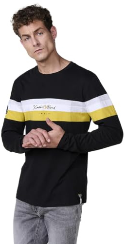 Koroshi Camiseta de Hombre Navy de Manga Larga, 100% algodón, con Cuello Redondo y Estampado Delantero., de Color Black, Talla 3XL