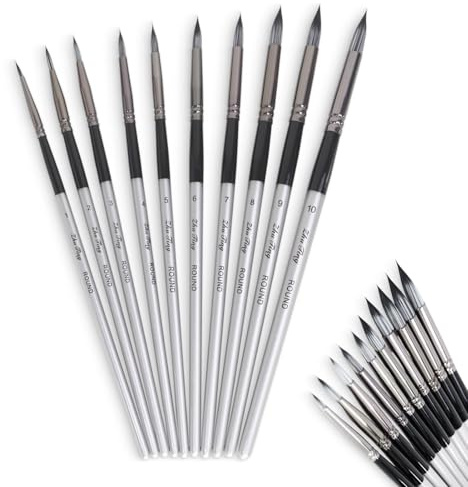 Set di 10 pennelli tondi in nylon per acquerello, acrilico, olio, guache e inchiostro, ideali per dettagli fini, sfumature e pittura creativa per bambini, principianti e artisti professionisti