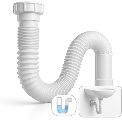 Desague Lavabo y Sifon Lavabo Universal 32/40 mm Ajustable y Extensible – Desague Fregadero y Sifon Cocina Fregadero con Conexión de Entrada 1-1/4” o 1-1/2” con Adaptador Incluido