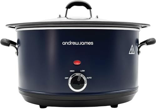 Andrew James 6.5L Slow Cooker – Sear-to-Simmer - Large Hob-Proof Aluminium Pot, Shatter-Resistant & Easy-Clean Design 3 Heat Settings & Glass Lid, Ideal for Family Meals, Curries & Batch Cooking