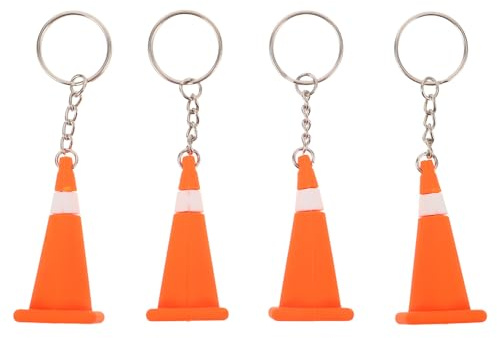 JECOMPRIS 4pcs Traffic Cone Keychain Charm, Construction Road Cones Key Ring, Mini Roadblock Pendant for Handbag Bag Purse Decoration