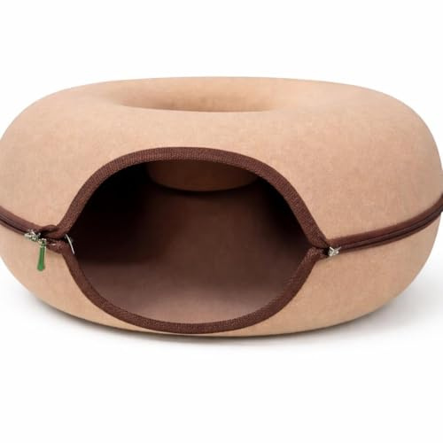 COTTECOTA Cama Cueva para Gatos de Fieltro Tipo Túnel, Marrón, Gris y Gris Oscuro, Tamaño M 50x50x20 cm y L 64x64x28 cm (Gris, 50 x 50 x 20 cm)