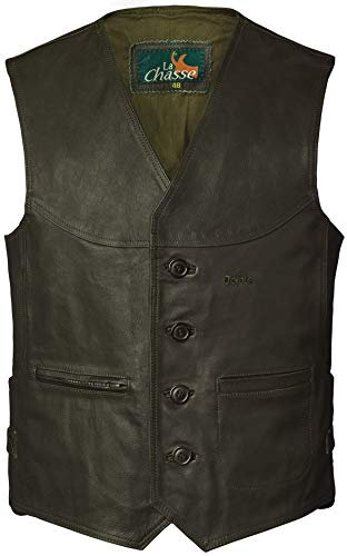 La Chasse | Büffellederweste | Lederweste für Damen und Herren | Trachtenweste aus echtem Leder | Motorradweste | Bikerweste | (54, Grün (Oliv))
