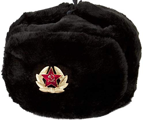 Cappello militare cosacco militare dell'esercito sovietico russo in pelliccia nera - Nero - L/60 cm