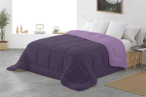 Energy Colors Textil - Hogar - Tokio - Relleno Nórdico 350 gr Reversible Liso Tacto Plumón Microfibra Otoño - Invierno (Morado, Cama 105 (180 x 220 cm))
