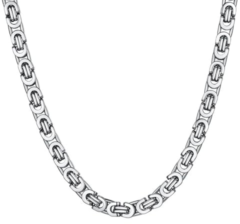 ChainsHouse Cadena para Colgantes Hombre Mujer Hip Hop Rap, eslabones Planos Bizantino Link 6mm de Ancho 60cm de Largo Acero Inoxidable Cadena