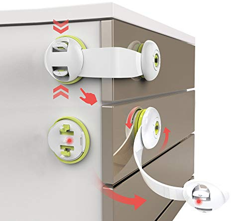 Child Safety Locks, Flow.month 10 Pack Child Safety Cupboard Locks, No Tools or Drilling Needed, Baby Cabinet Locks for Kitchen Cabinets, Drawers, Appliances, Closet, Kitchen, Fridge and Oven, Trash