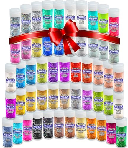 Craft Glitter Shaker Box Set | 54 Ultra Fine Glitter Pots in 44 Colours, Ideal for Christmas Crafts, Resin, Candle, Tumblers, Nail Art, Cosmetic, Slime, Crafting, Wax Melts. Ultrafine (0.2mm) - Hemway