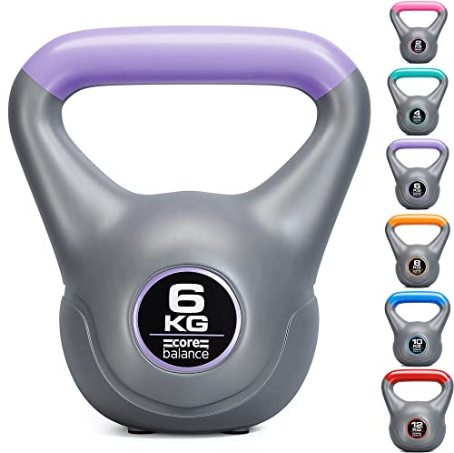 Core Balance Grey Vinyl Kettlebell Weight, Home Gym Strength Training, Cardio Workout, Colour Coded, Non Slip Rubber Feet
