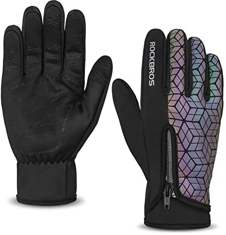 ROCKBROS Gants de Cyclisme Hiver Molleton Polaire Homme Femme Gants Chauds Écran Tactile Gants de Sport Anti-dérapants Coupe-Vent pour Vélo Course Escalade Ski Polyester Noir Blanc/Coloré M-2XL