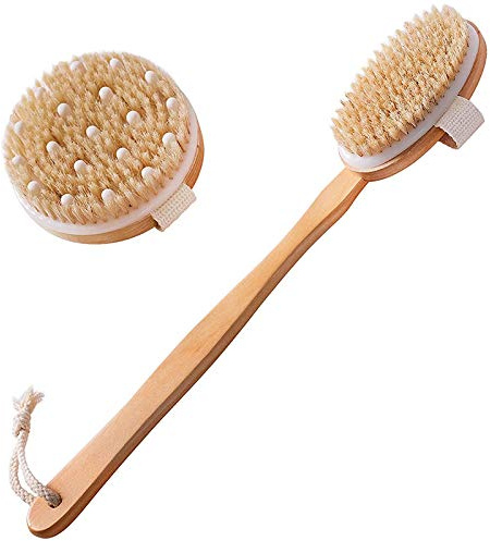 Torrborstande Kroppsborsteset 2, Exfolieringsborste för Torr Hud, Ryggskrubber för Dusch, Torrborste för Celluliter