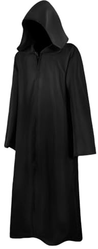 AOOWU Vuxna Jedi Robe - Kostym med Huvkappar, Jedi Warrior Kostym, Svart Kappa Rekvisita Knight Cape för Halloween, Cosplay, Vampyr, Julfest och Fancy Dress | Hooded cape, unisex vuxendräkt, halloween, karneval, jul, cosplay dramatisk representation