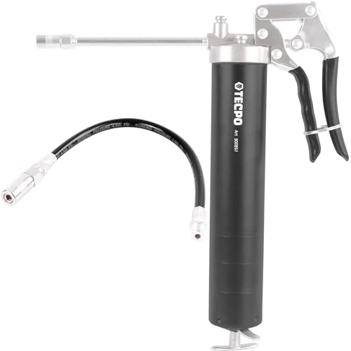 TECPO Einhand Fettpresse Kartuschenpresse 3000 PSI Schmierfette 500ccm + Panzerschlauch