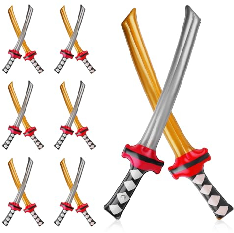 NQEUEPN 12st Aufblasbares Ninja Schwert, Spielzeug Schwert Ninja Inflatable Katana Sword Spielwaffen Kostümzubehör Samurai Sword Toy für Partyzubehör Ninja Cosplay (Gold, Silber)