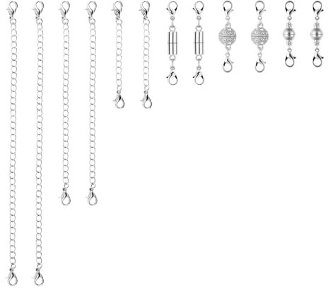 6uds Cadena Extensor de Collar, 3 Tamaños Extensor de Pulsera con 6 Cierres de Langosta Magnéticos Dobles Cadenas de Extensión Extensores de Joyería para Mujeres Joyería Manualidades(Plata)